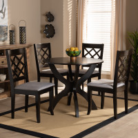 Baxton Studio Savina-Grey/Dark Brown-5PC Dining Set Savina Modern and Contemporary Grey Fabric Upholstered and Dark Brown Finished Wood 5-Piece Dining Set